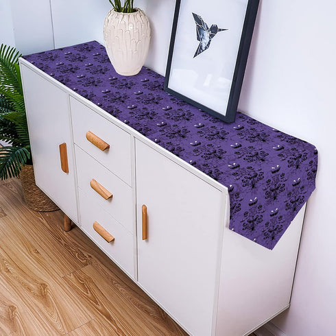 PIEPLE 13 90 inches Halloween Black Spider Web Bat Table Runner-Cotton Linen-Long x Dresser Scarves,Purple Tablerunner