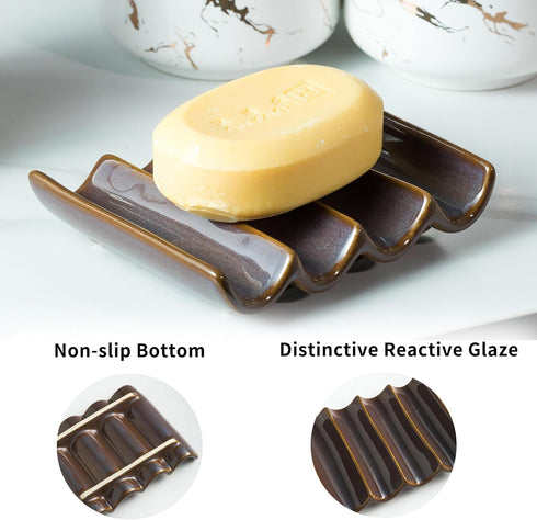 Ceramic Japanese Soap Dish, 5" x 3.9" Soap Holder for Shower, Bathroom, Kitchen, Easy Cleaning, Purple Soap Saver