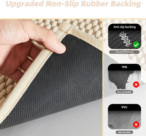 Soft and Absorbent Chenille Bathroom Rug with Rubber Backing, Quick-Dry Washable Runner Mat, Khaki 16"x24"