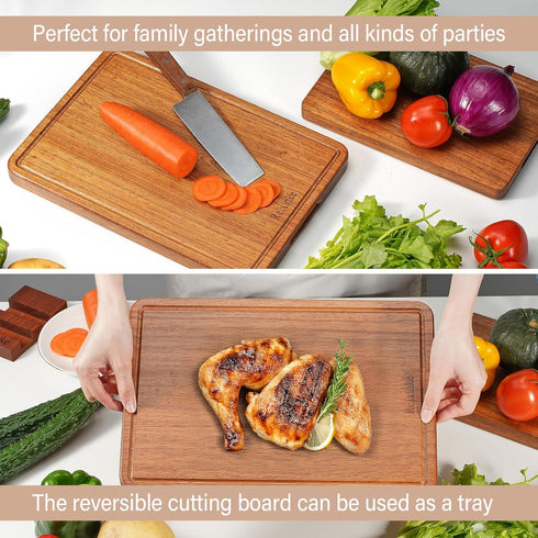 16.9x11.8 Solid Teak Wood Cutting Board One Piece Non Glued Large Thick Crack Resistant Wooden Chopping Board