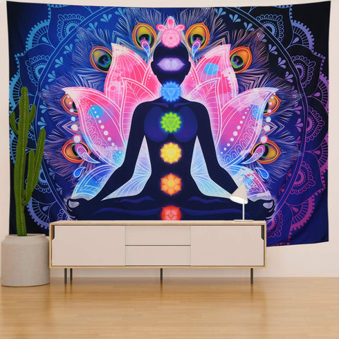 Maccyafst Seven Chakra Yoga Meditation Wall Hanging - Colorful Mandala Indian Chakra Tapestry for Studio