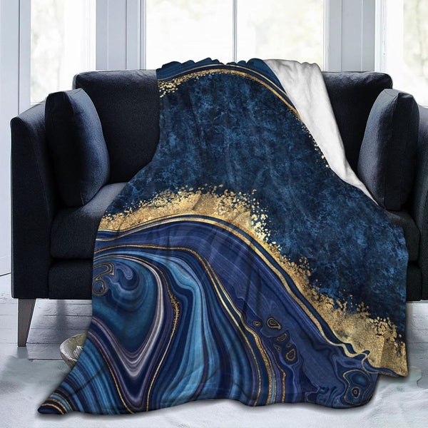 Perinsto Blue Painted Marble Throw Blanket Ultra Soft Warm All Season Marbling Painting