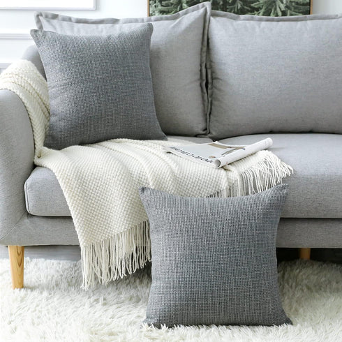 OTOSTAR Set of 2 Linen Throw Pillow Covers, 28x28 Inch Decorative Cushion Covers for Home Decor, Dark Grey