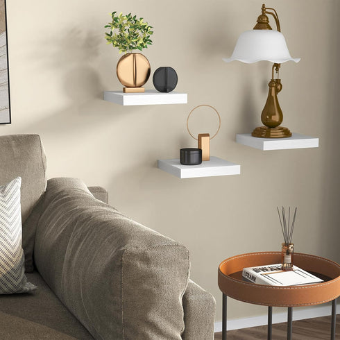 8inch (Set 3, 8x8) Fixwal Floating Shelves for Wall, Small White Shelves Wall Mounted Shelf for Bathroom, Living Room