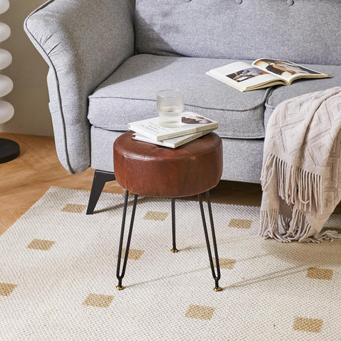 LG-31Z IBUYKE Faux Leather Round Footrest Stool, Makeup Vanity Stool Side Table, PU Dressing Table Seat, Pouf Couch
