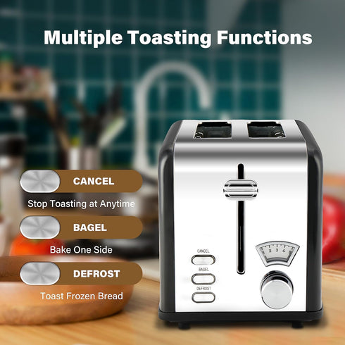 Simple Deluxe Stainless Steel Toaster, 2 Slice, Extra Wide Slot & Removable Crumb Tray, 5 Shade Options,
