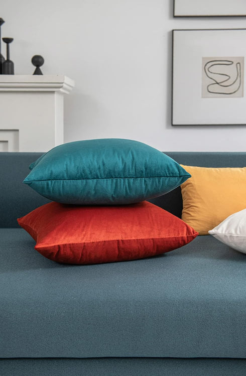 2 Pack DEZENE Throw Pillow Cases 18x18 Teal, Cozy Soft Velvet Square Decorative Covers