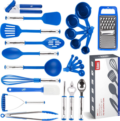 Kitchen Utensils Set, 24 Pcs Cooking Utensil Set with Nonstick and Heat Resistant Gadgets, Pots and Pans Essentials