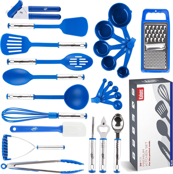Kitchen Utensils Set, 24 Pcs Cooking Utensil Set with Nonstick and Heat Resistant Gadgets, Pots and Pans Essentials