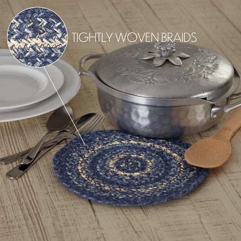 VHC Brands Great Falls Blue Trivet Hot Pad for Pots and Pans, Round Circle, 8 Inches