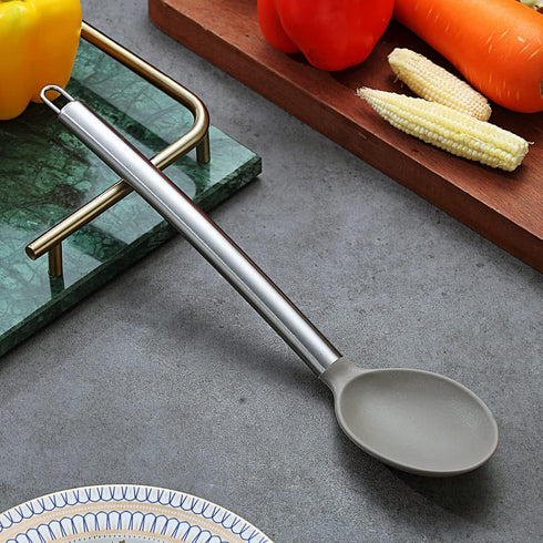 Berglander Cooking Spoon, Non-stick Silicone Solid Serving Spoon, Basting Spoon for Cooking, Dishwasher Safe