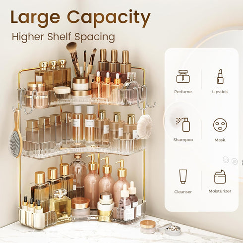 Counter 3-Tier Countertop Corner Bathroom Organizer Bathroom Organizer with Hooks Perfume Organizers Storage Shelf