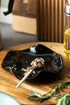 Cute Black Ceramic Spoon Rest for Kitchen Counter, 5.3" Spatula Holder for Multiple Utensils, Farmhouse Decor