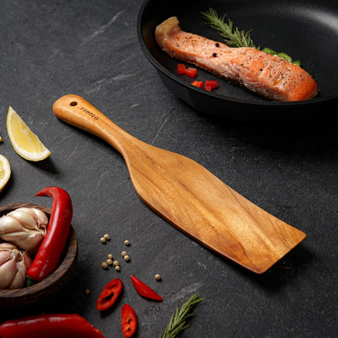 Teak Wooden Spatula, Spoons & Spurtle for Cooking Handcrafted, Natural Non-Stick Kitchen Utensils with Comfort Grip