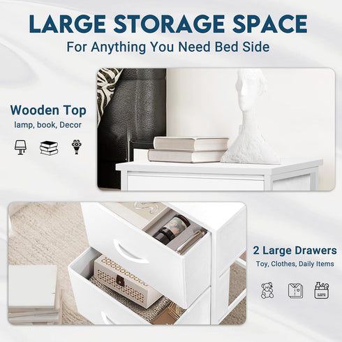 2 15.7" 11.8" 21" LOFTEY White Nightstand, Bedside Table with Fabric Drawers, Small Kids Night Stand for Bedroom, Bed
