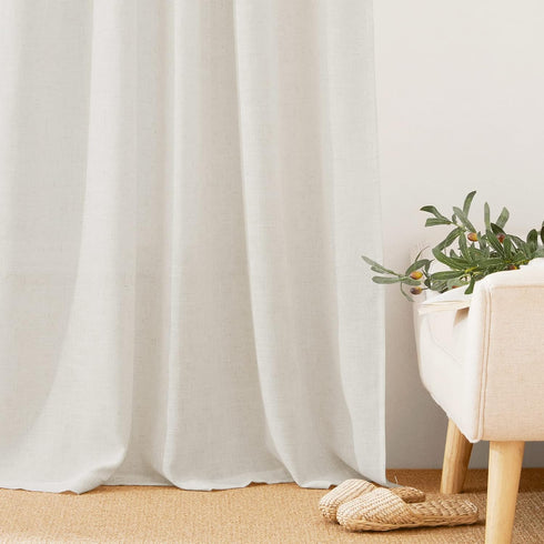 RYB HOME Semi Sheer Valances - Linen Textured Sheer Curtains for Kitchen Bathroom Cafe Bedroom, 2 Panels, 52 x 18 inches