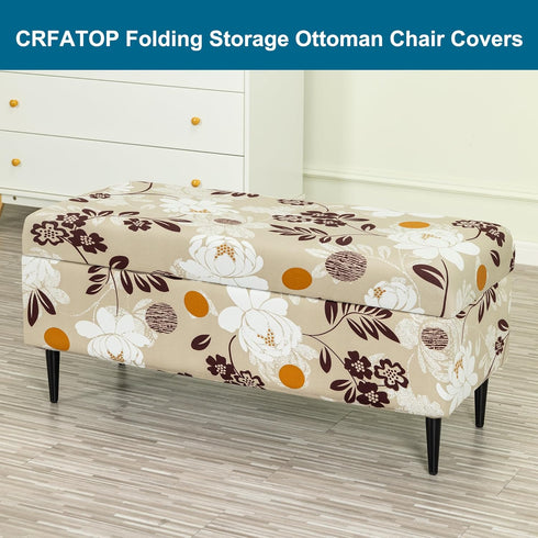 Bands,S,05 CRFATOP Printed Rectangle Ottoman Stool Cover Stretch Folding Storage Footstool Bench Slipcovers Upholstered
