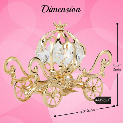 Matashi 24K Gold Plated Crystal Mini Cinderella Pumpkin Coach Ornament - Christmas Gift Home Decor Showpiece