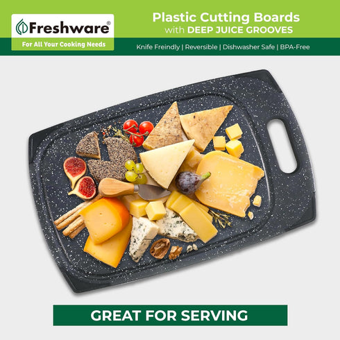 Plastic Cutting Boards Set of 3 for Kitchen, Juice Grooves, Easy Grip Handle, BPA-Free, Non-Porous, Dishwasher Safe