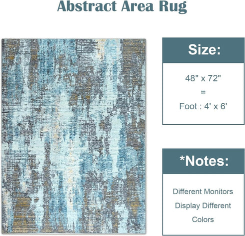 4x6, Area Rugs Washable Rug for Living Room, Modern Abstract Grey Rug for Bedroom, Non Slip Foldable Low Pile Stain