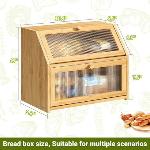 Countertop,Double Counter,Bamboo BMOSU Large Bread Box for Kitchen Layer Bread Box for Kitchen Wood Bread box Capacity