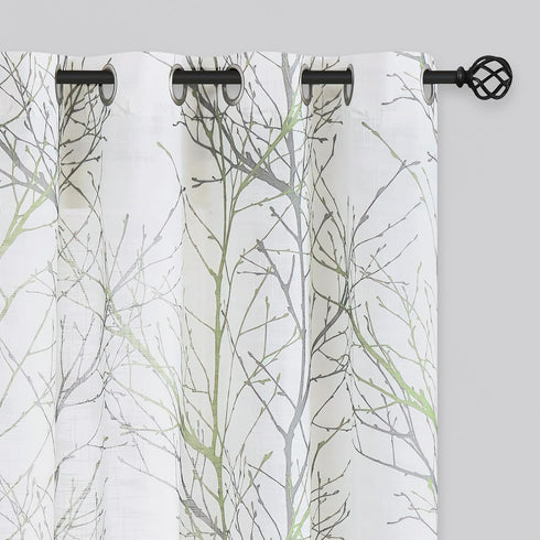 FMFUNCTEX Linen Semi Sheer Curtains, Sage Green White, 54 Inches Long for Living Room, Grommet Top 2 Panels