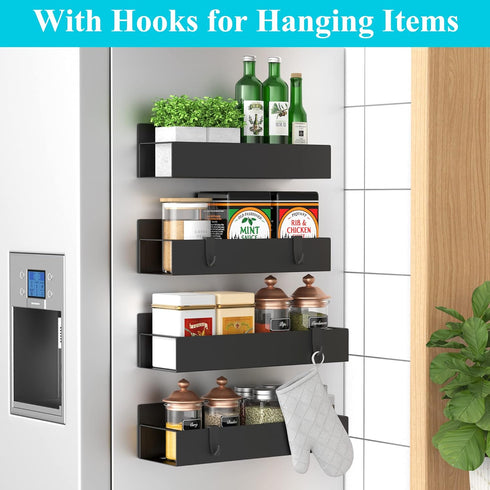 4 Pack Magnetic Spice Storage Rack Organizer for Refrigerator and Oven, Black Fridge Organizers and Storage by HuggieGems