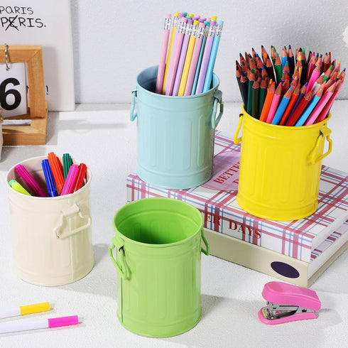 NUOBESTY 4pcs Mini Trash Can for Desk, Metal Wastebasket Tiny Waste Garbage Bin, Multifunctional Organizer