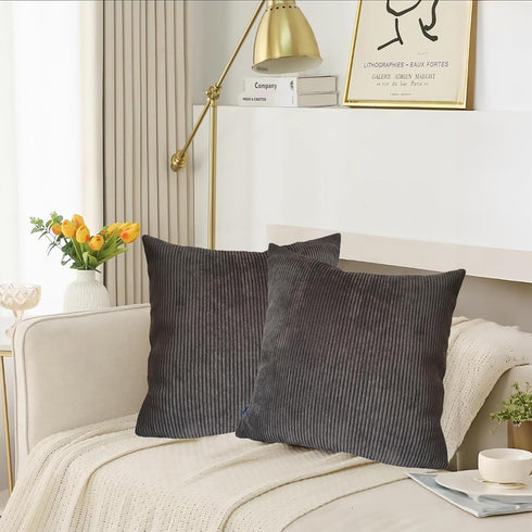 2 pcs Pack Throw Pillow Covers Corduroy Solid Soft Chestnut Brown 18x18 Inch Decorative Pillow Cases