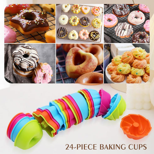 24 Pack Silicone Molds, Nonstick 2 3/4 inches Donut Mold, Baking Cups, Oven Safe