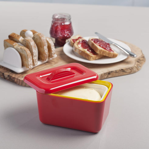 Zeal 500 Insulated Butter Dish, Large grams Capacity Double Walled Butter Tub/Container with Lid, Melamine - Red