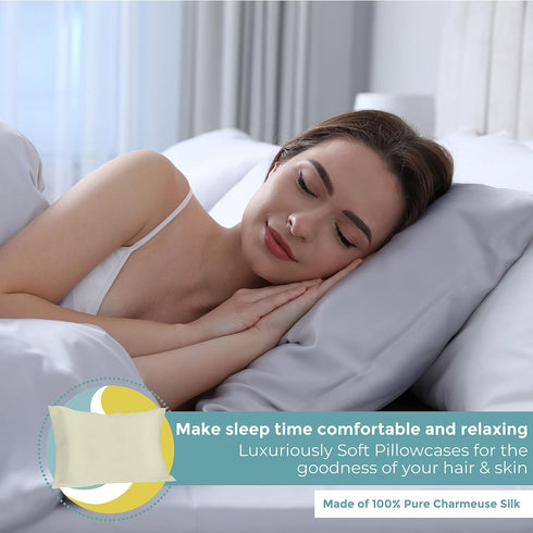 Spasilk Pure Silk Pillowcase, Charmeuse Silk, Hypoallergenic, Queen Sized, Ivory