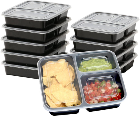 SimpleHouseware 10 Pack 3 Compartment Food Grade Meal Prep Storage Container Boxes (36 ounces)