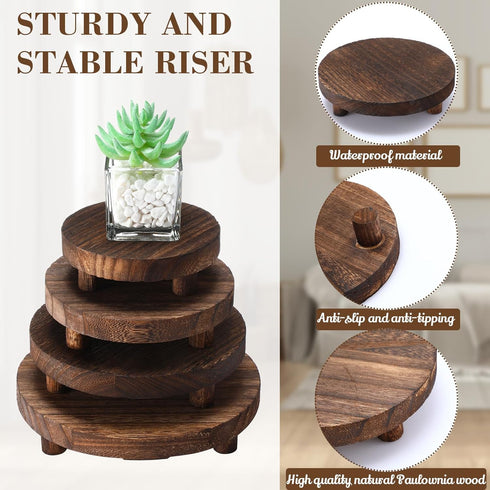 4 5/6/7/8 Inch(Brown) Geetery Pcs Wooden Risers for Display Wood Pedestal Stand Mini Tray Stand Round Wooden Pedestal