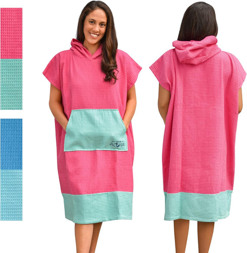 Sea Aloha Surf Poncho for Women - Hooded Towel for Adults - 100% Cotton