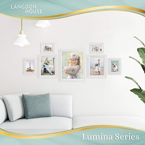Langdon House 11x14 Real Wood Picture Frames (2 Pack, Weathered White - Gold Accents), Wall Mount or Table Top
