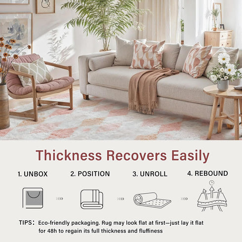 PureCozy 4x6 Pink Area Rug for Living Room Washable Non Slip Neutral Soft Bedroom Checkered Carpet Fluffy Modern Shag
