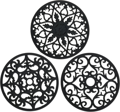 Smitchraft Set of 3 Silicone Trivets, Multi-use Heat Resistant Mat for Kitchen Countertops, Black