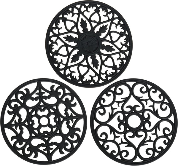 Smitchraft Set of 3 Silicone Trivets, Multi-use Heat Resistant Mat for Kitchen Countertops, Black
