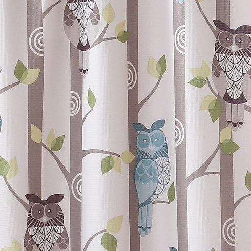 No. 918 Hoot Owl Print Kitchen Curtain Tier Pair, Semi-Sheer, 56" x 24", Mocha