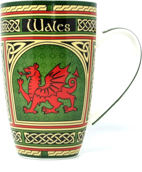Clara Craft Wales Porcelain Coffee Mug - Welsh Red Dragon Porcelain Cup with Irish Celtic Knots Design, Made of New