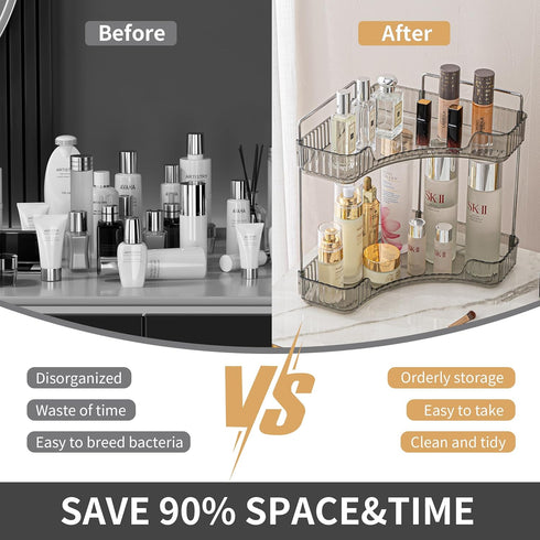 YCIA&DONE Corner Counter Bathroom Organizer Countertop, 1 Tier Cosmetic Perfume Tray, Vanity Organizer for Makeup, Skincare, Clear Corner Rack for Bedroom, Bathroom, Kitchen(Smoky Gray) by YCIA&DONE