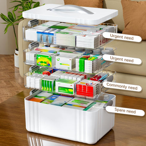4-Tier ARSTPEOE Medicine Organizer - Portable Medicine Cabinet with Plastic Handle, Multipurpose Medical Box, Empty