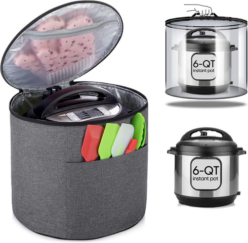 Luxja Gray Dust Cover with Zipper Closure for 6 Quart Instant Pot, Enclosed Bottom, Medium with Accessories Pockets