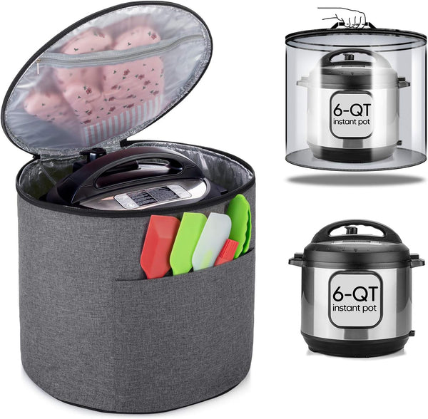 Luxja Gray Dust Cover with Zipper Closure for 6 Quart Instant Pot, Enclosed Bottom, Medium with Accessories Pockets