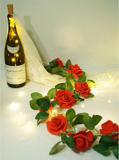 3.3) Rose Vine Lights with Remote, Battery or USB Operated Artificial Flower Garland, Hanging Fairy Lights for Bedroom