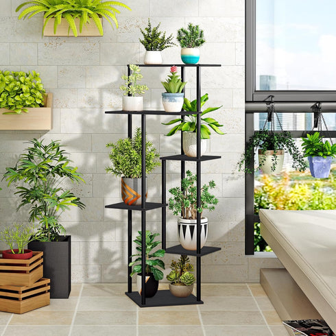 6 HAYOFAMY Tier Plant Stand Indoor, Tall Plant Shelf Metal Wood Multiple, Flower Pot Holder for Living Room Office