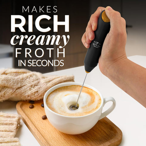 Zulay Kitchen Powerful Milk Frother Wand - Mini Milk Frother Handheld Stainless Steel - Battery Operated Drink Mixer for Coffee, Lattes, Cappuccino, Matcha - Froth Mate Milk Frother Gift, Black/Copper by Zulay Kitchen