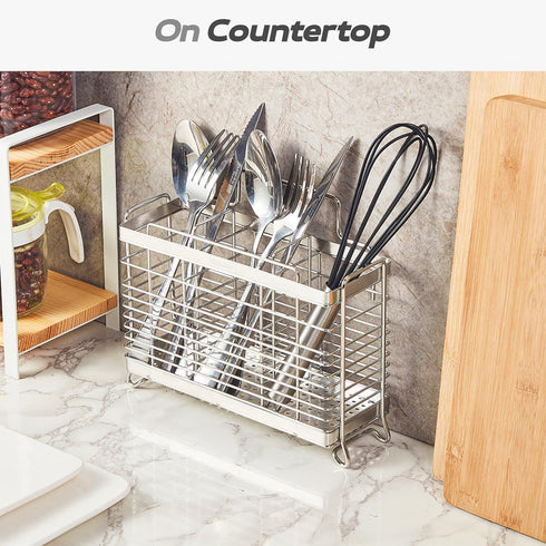 KESOL Utensil Holder with 3 Divided Compartments, Rust Proof Drying Rack Basket
