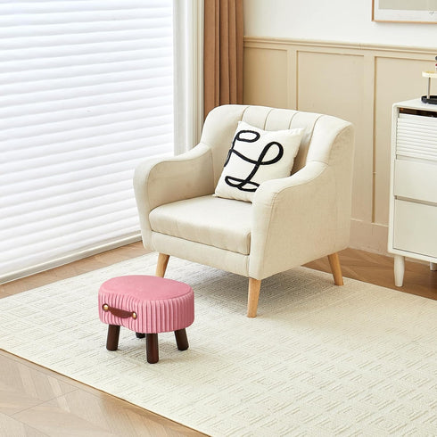 Small Ottoman Foot Rest with Handle, Velvet Footstool with Wooden Legs & Soft Padded Seat, Foot Stool for Living Room